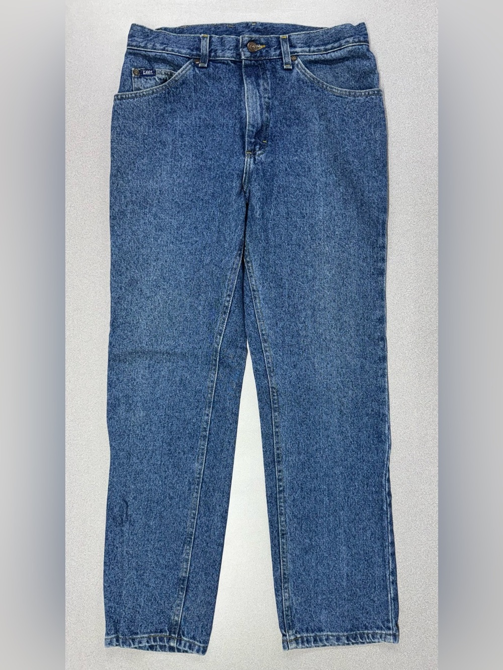 Vintage Lee Men’s Blue Straight-Leg Jeans Distressed Medium Wash